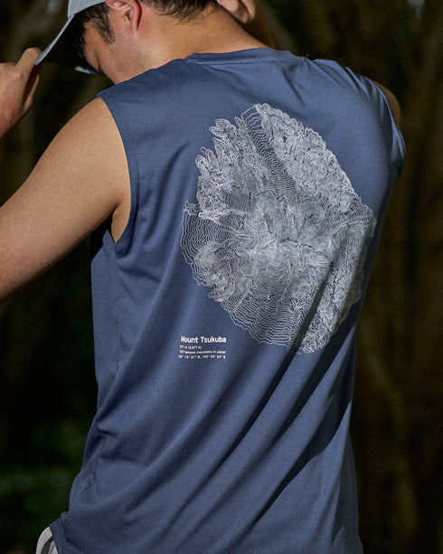 筑波山等高線スリーブレスTシャツ|DRY