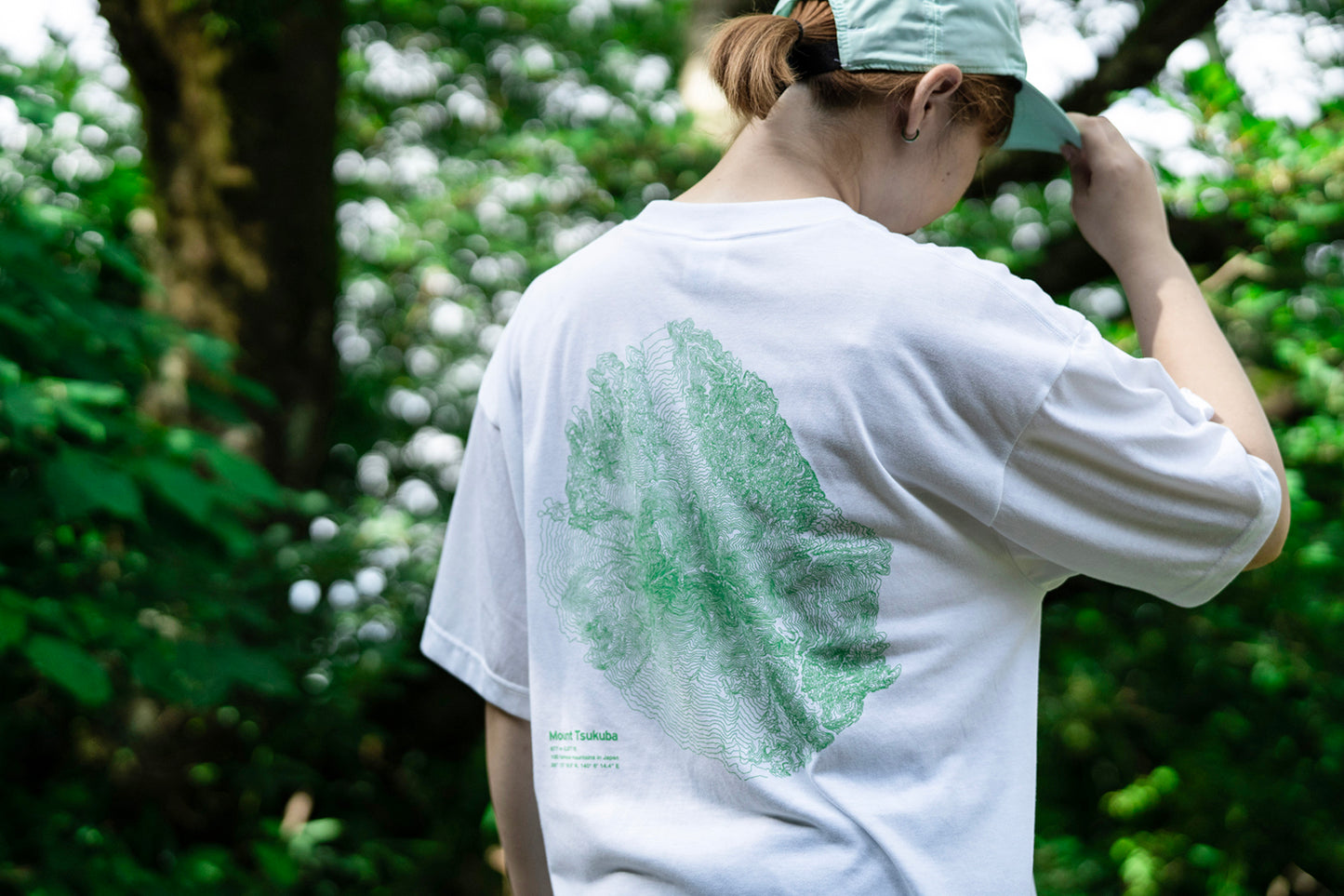 筑波山 等高線 Tシャツ 白 速乾