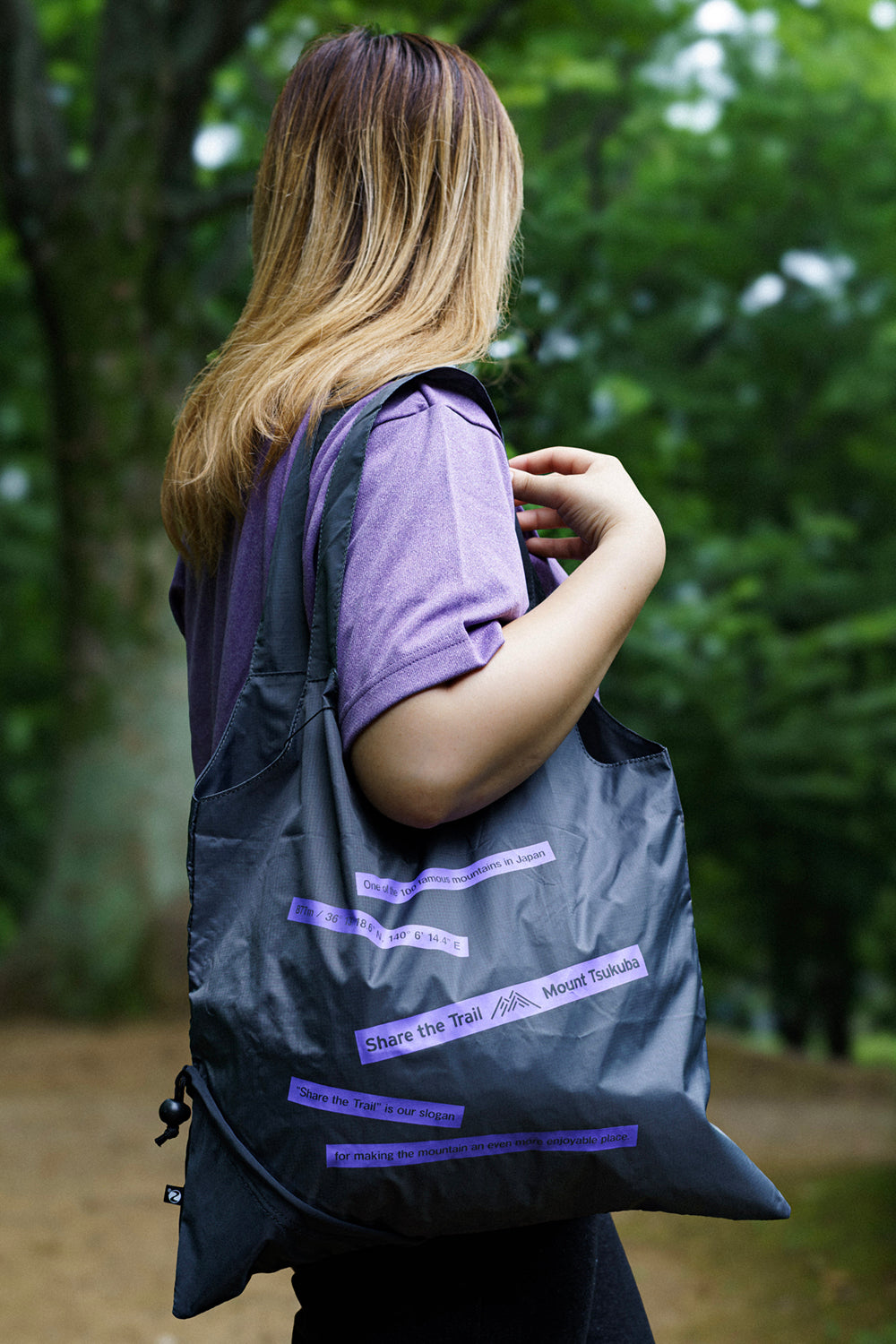 Mt.Tsukuba ポリエステル トートバッグ / ダークグレー×パープル